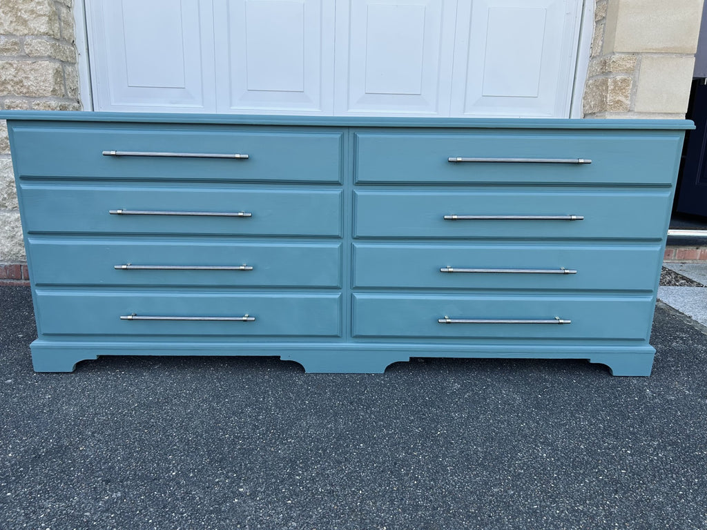 Teal Green Restored Chest of Drawers – Pond Ripple & Antique Brass Handles