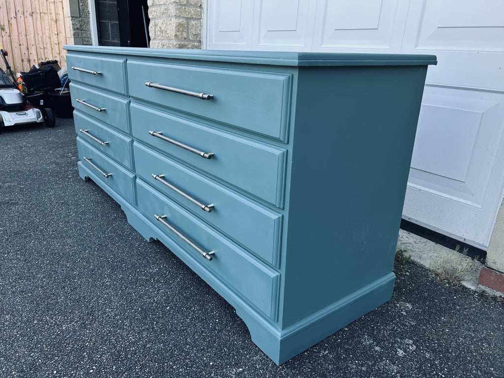 Teal Green Restored Chest of Drawers – Pond Ripple & Antique Brass Handles