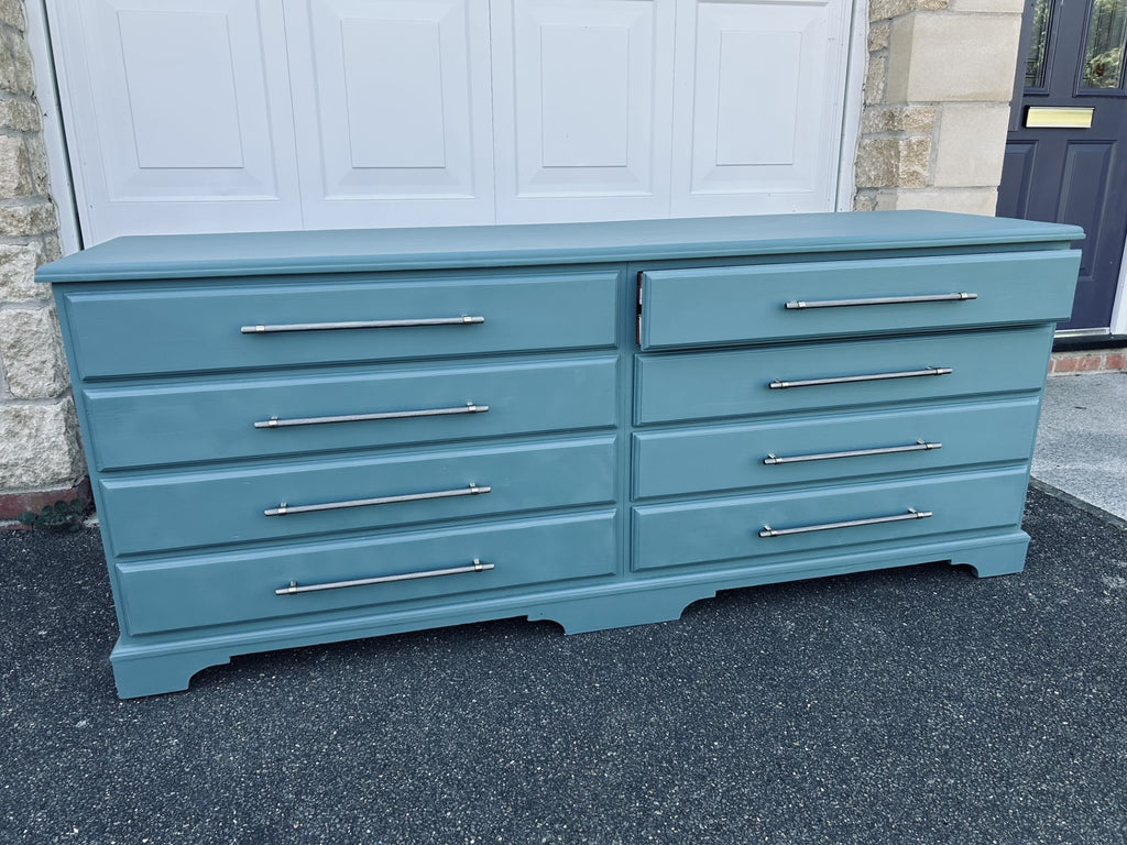 Teal Green Restored Chest of Drawers – Pond Ripple & Antique Brass Handles