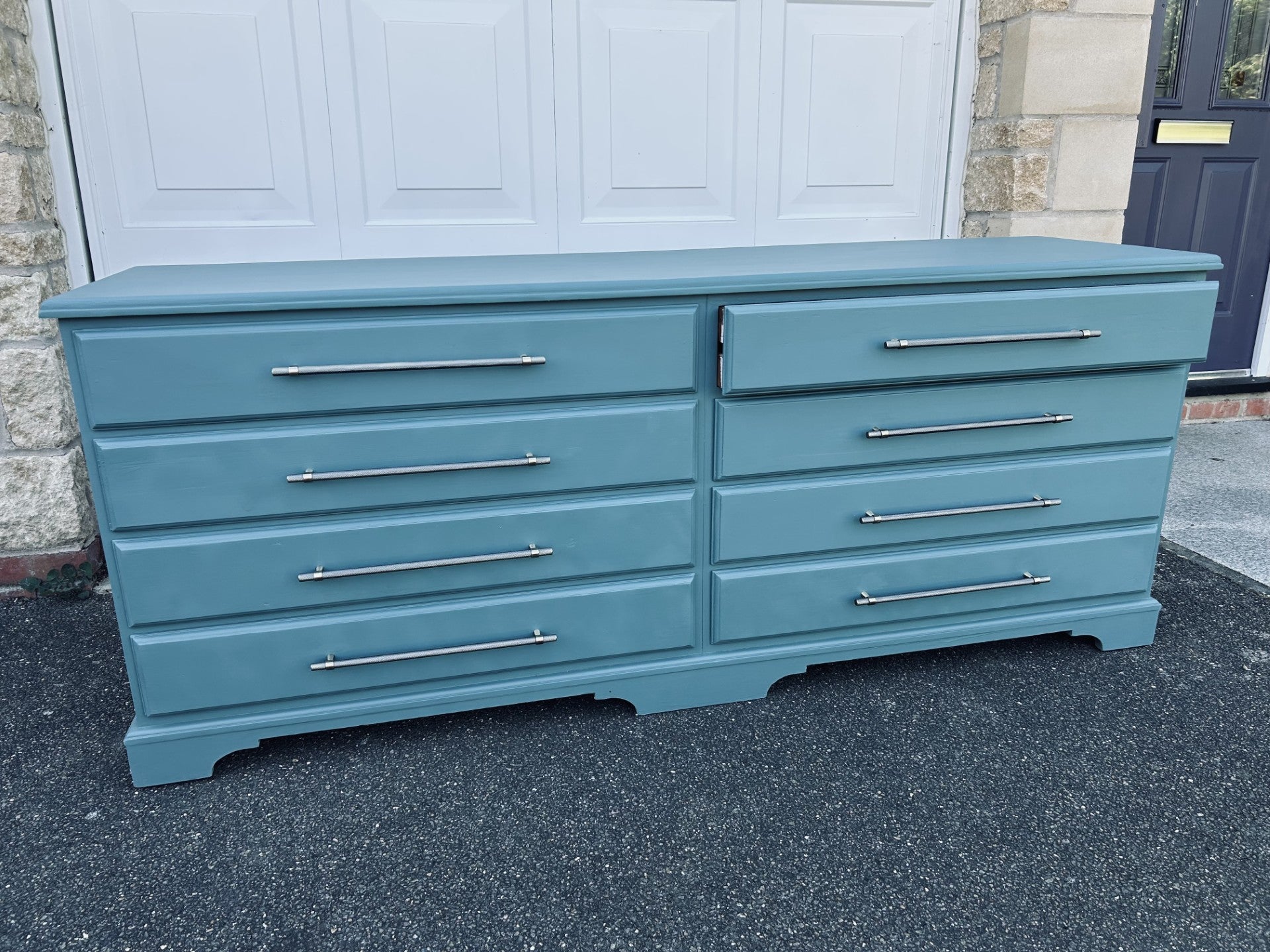 Teal Green Restored Chest of Drawers – Pond Ripple & Antique Brass Handles