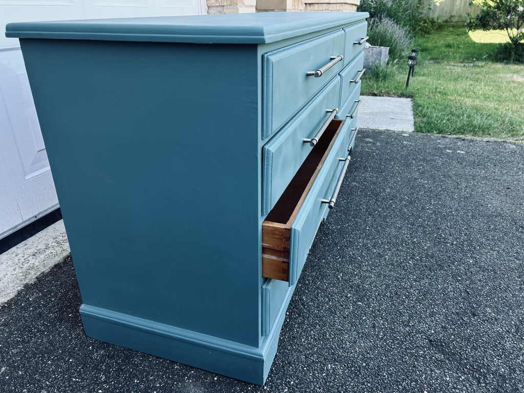 Teal Green Restored Chest of Drawers – Pond Ripple & Antique Brass Handles