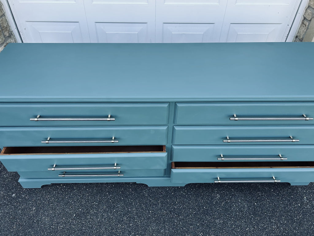 Teal Green Restored Chest of Drawers – Pond Ripple & Antique Brass Handles