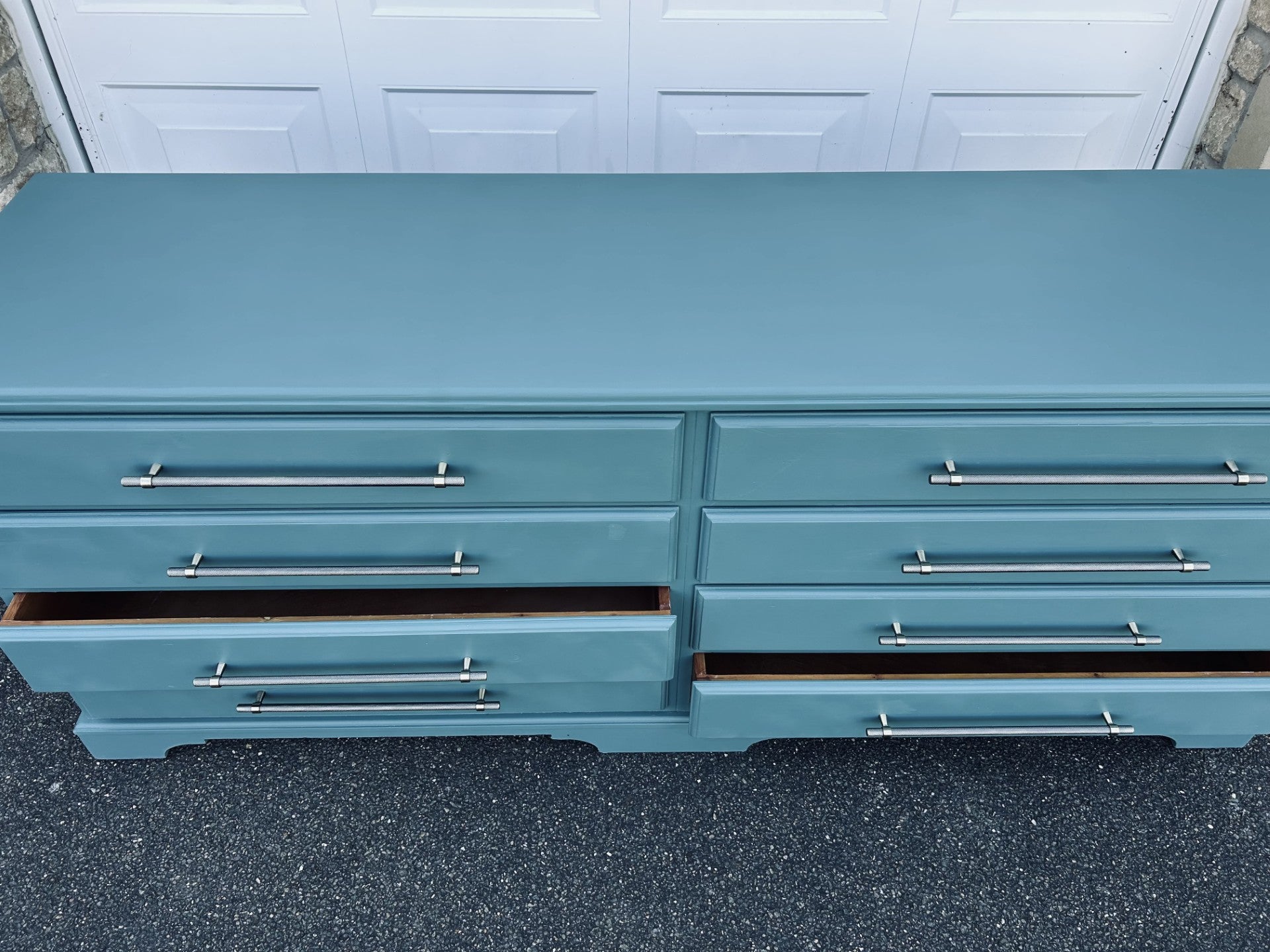 Teal Green Restored Chest of Drawers – Pond Ripple & Antique Brass Handles
