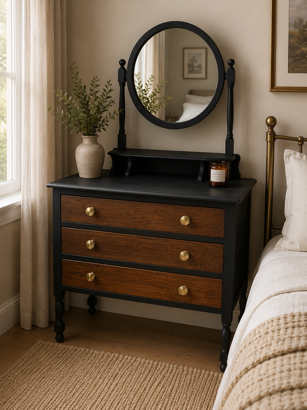 Black & Walnut Antique Pine Dresser with Mirror – Rescued & Restored