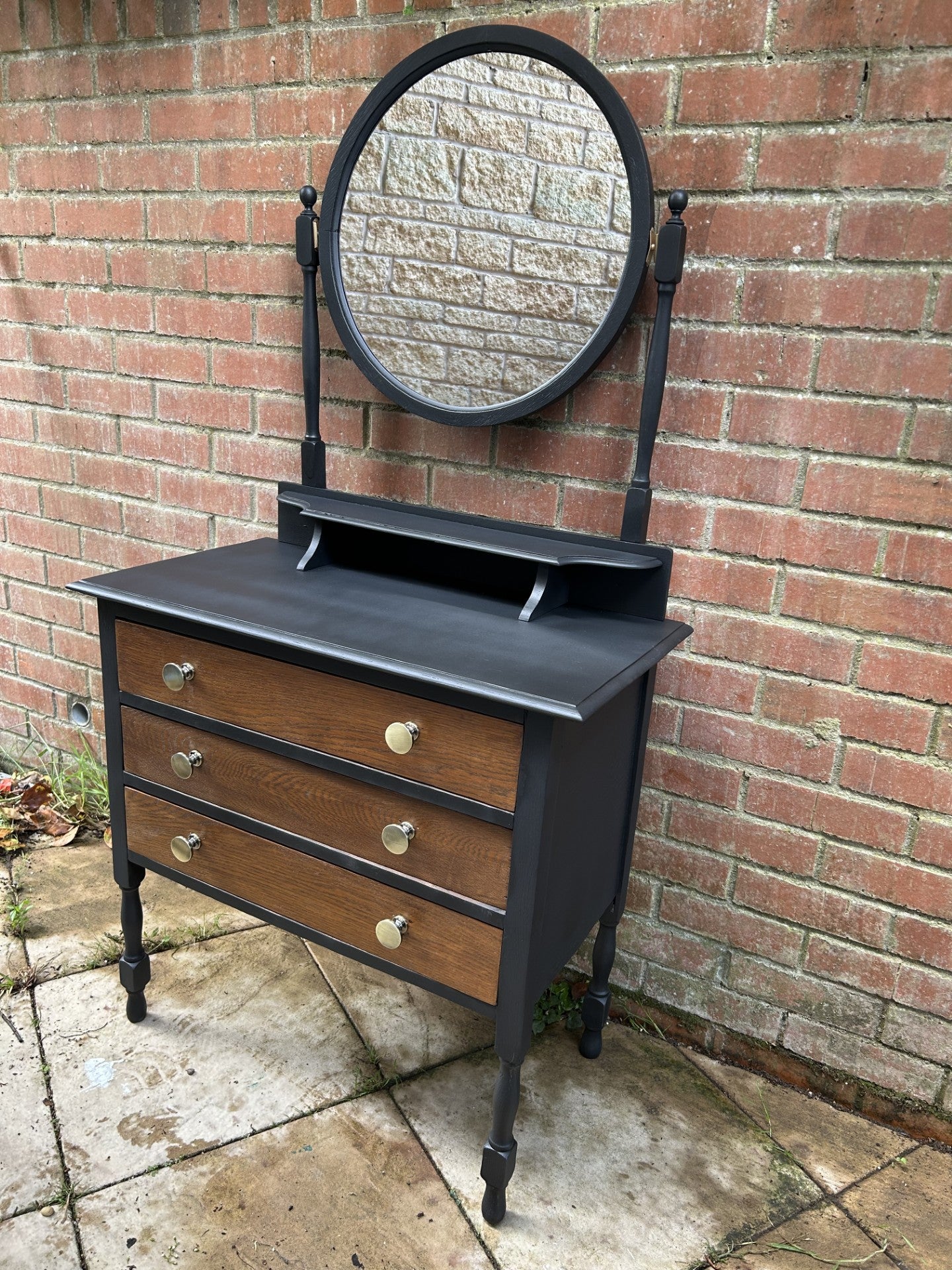 Black & Walnut Antique Pine Dresser with Mirror – Rescued & Restored