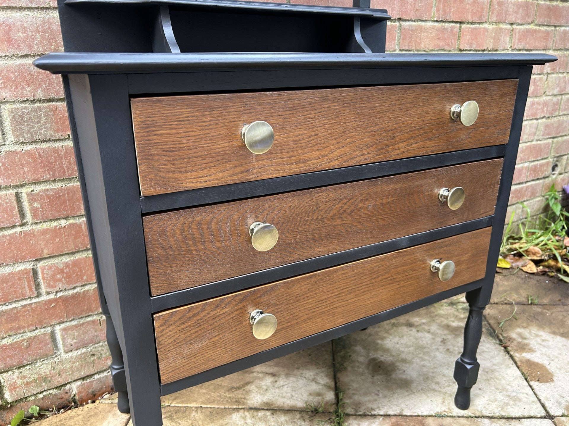 Black & Walnut Antique Pine Dresser with Mirror – Rescued & Restored