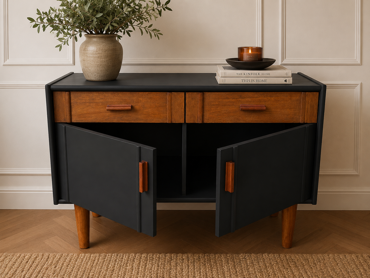 Restored Sideboard in 'Tempest's Teapot' – Warm Wood Drawers & Original Handles