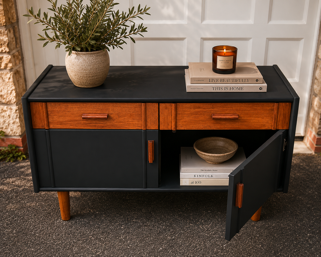 Restored Sideboard in 'Tempest's Teapot' – Warm Wood Drawers & Original Handles