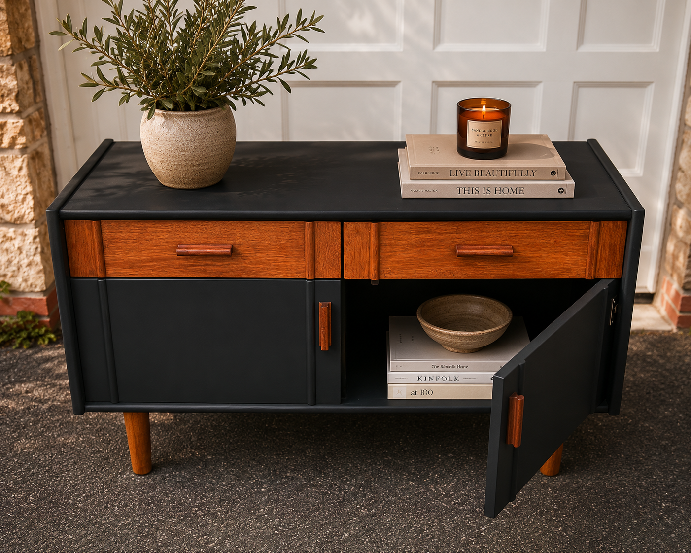 Restored Sideboard in 'Tempest's Teapot' – Warm Wood Drawers & Original Handles