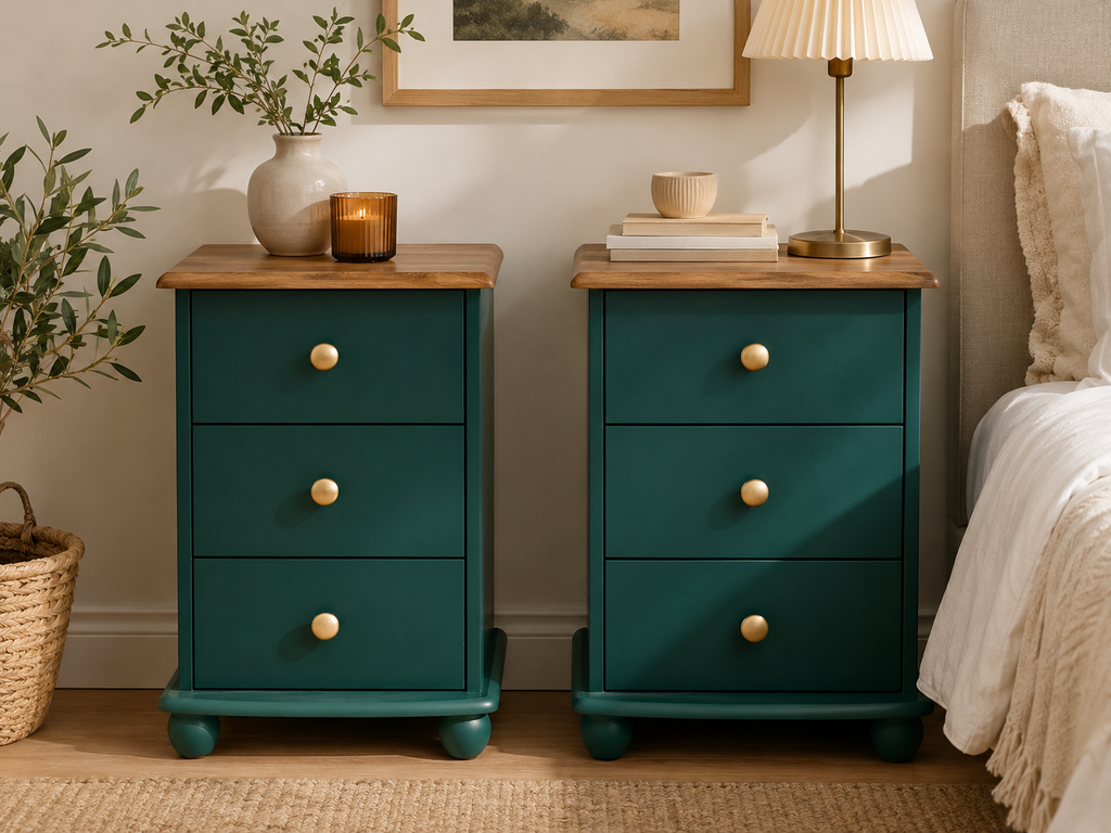 Emerald Pine Bedside Tables – Rescued & Restored Pair