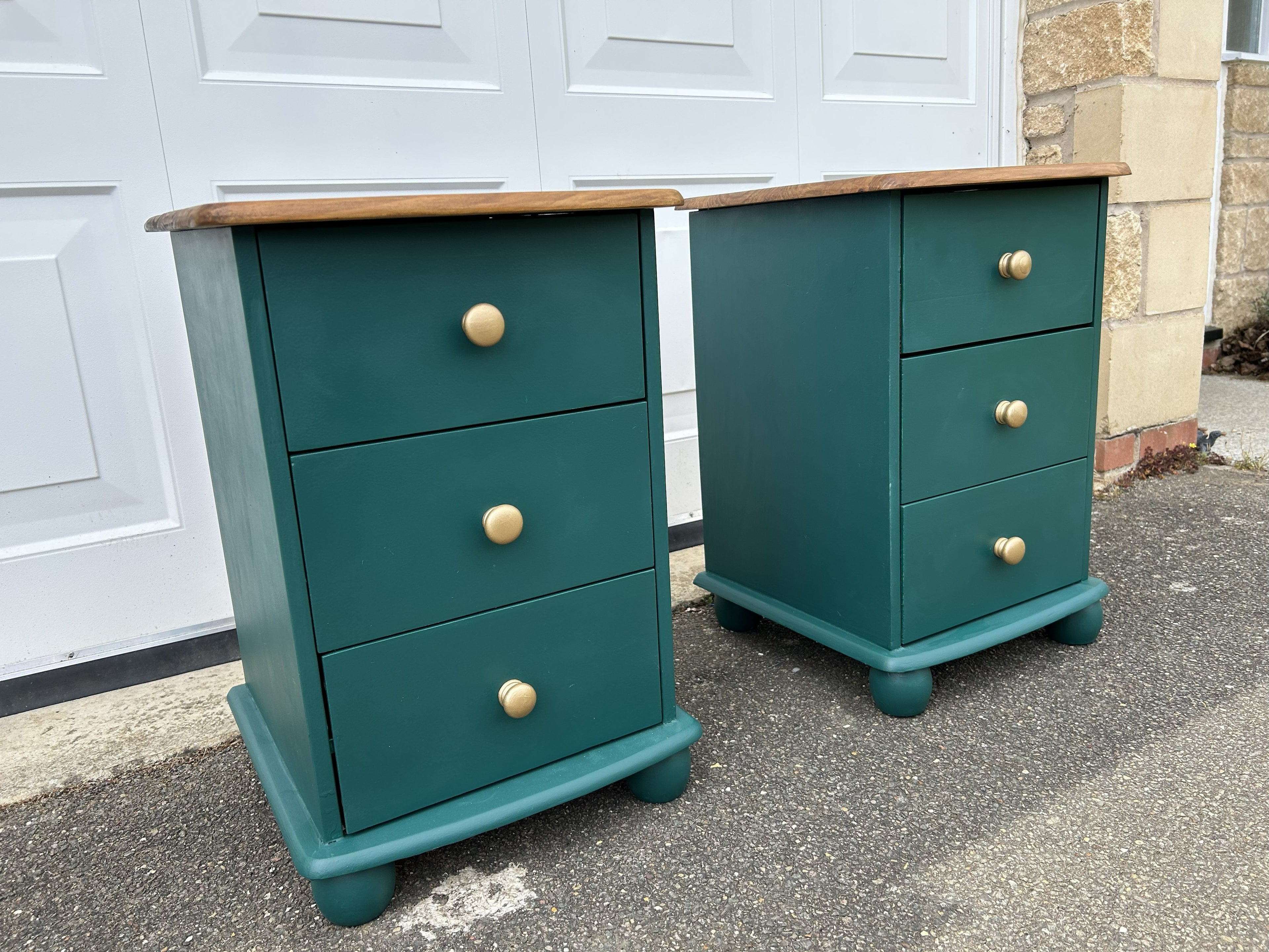 Emerald Pine Bedside Tables – Rescued & Restored Pair