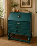 Emerald Green Restored Bureau – World Map Writing Surface & Original Key
